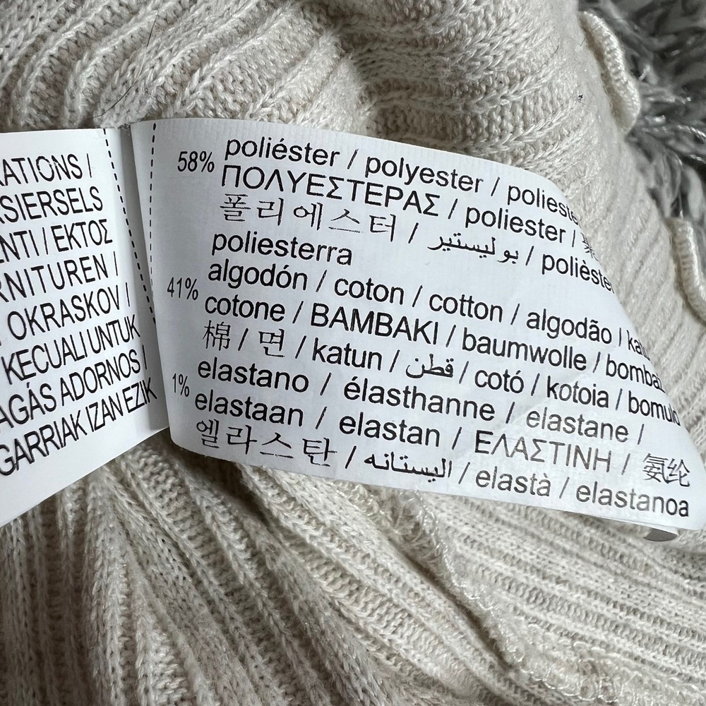 Pull & Bear Ribbed Beige S Top Lettuce Hem Long Sleeve Coquette Balletcore Rose - Picture 7 of 9